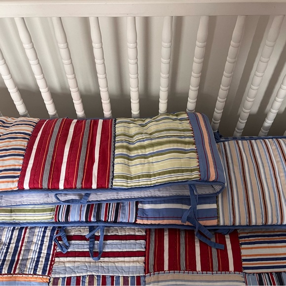 Pottery Barn Kids Baby nursery bedding blue Patchwork Fish Nautical quilt bump - Picture 5 of 7